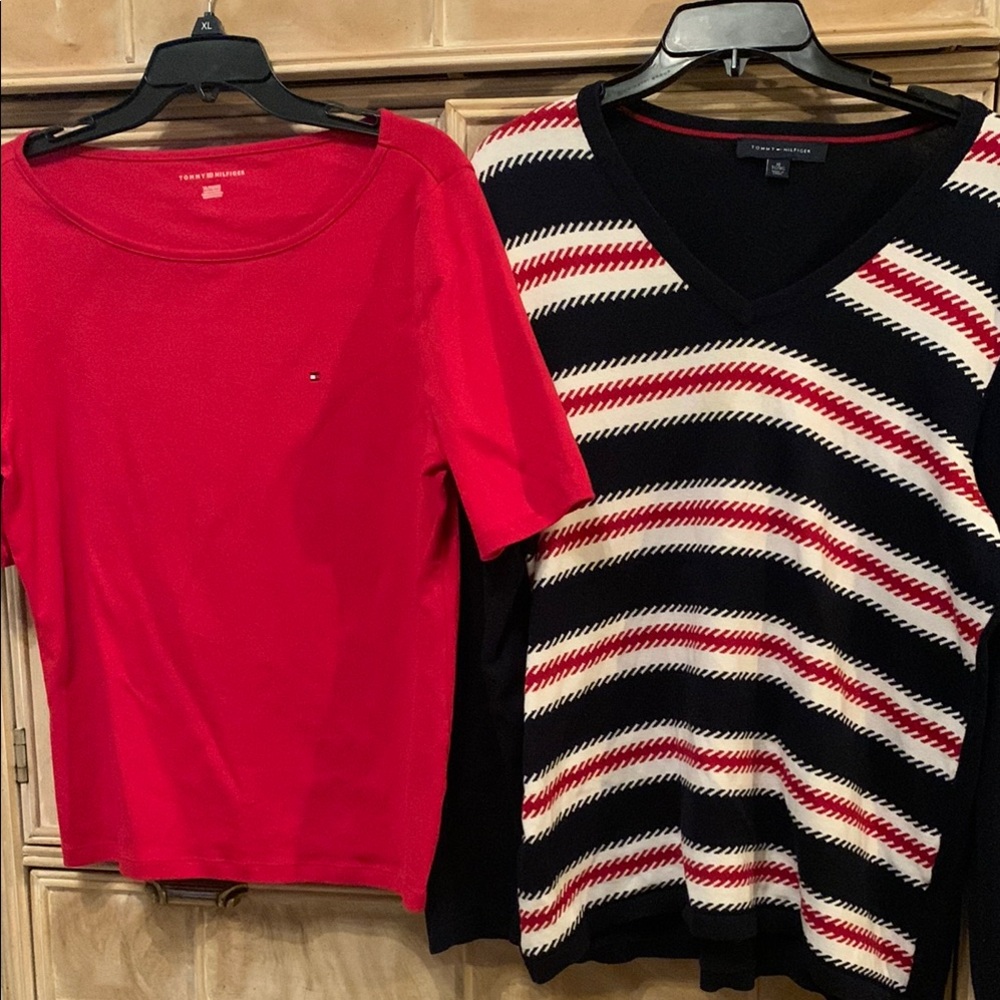 Tommy Hilfiger Red Top and Striped Sweater. Smoke & pet free home.